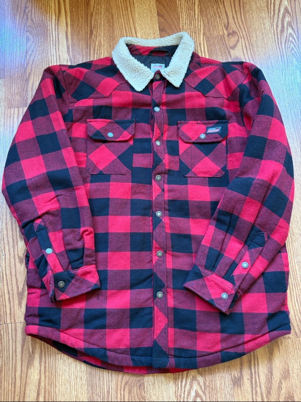 Dickies Red and Black Buffalo Plaid Sherpa Collar Work Jacket